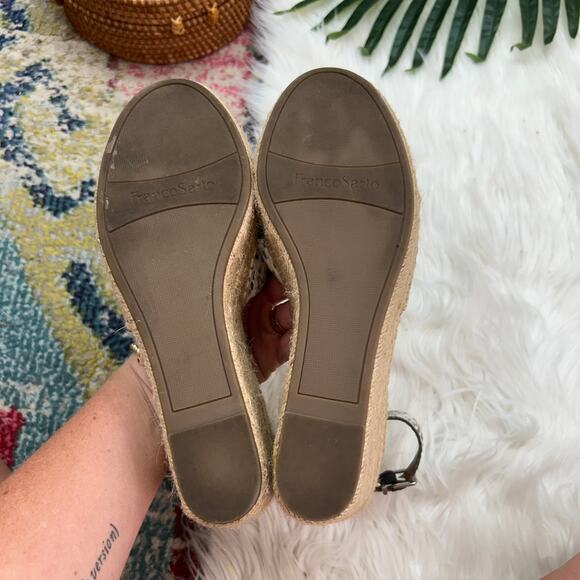 Franco Sarto Gray Beige Ankle Strap Leather Espadrille Wedge Platform Sandal 8.5 - Picture 8 of 10